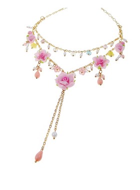 双层花朵水滴流苏小众设计项链