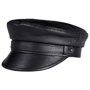 真皮帽子男女山羊皮韩版秋冬季机车鸭舌平顶帽报童哈雷帽时尚休闲
