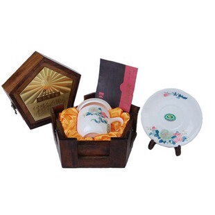 醴陵瓷器 手绘釉下五彩 毛瓷四季花卉杯 一杯一碟 木盒包装包邮