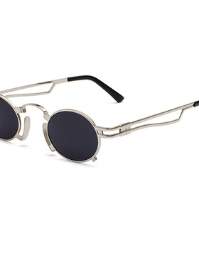 欧美街拍蒸汽朋克复古机车太阳镜小太阳眼镜金属凹造型椭圆形墨镜