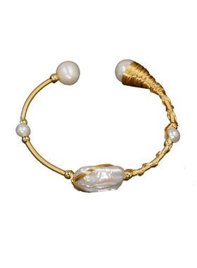 原创巴洛克珍珠包金绕线大气手镯