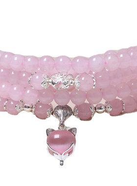 天然粉水晶手链多圈女925银证书