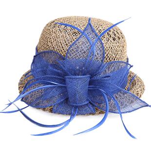3608手工编织草编帽子女士优雅复古轻盈镂空圆顶礼帽春夏卷边盆帽