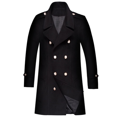 秋冬短款修身翻领双排扣毛呢大衣