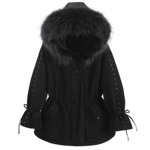 甜美羽绒服女短款大毛领秋冬新款加厚收腰修身150cm小个子派克服