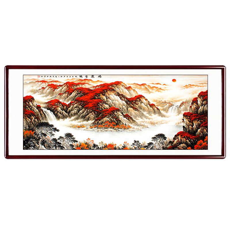 手绘鸿运当头聚宝盆招财山水画