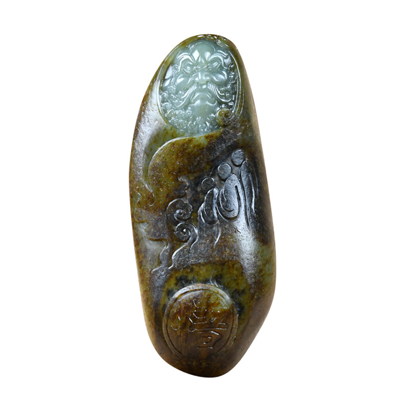 紫润轩秋梨皮达摩悟道青白玉籽料