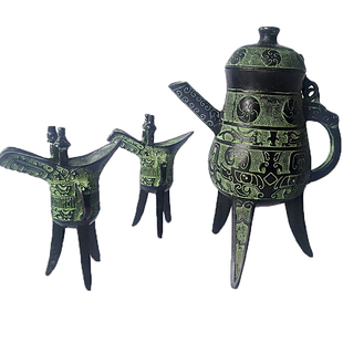 汉代青铜器盉婚庆三足壶西周父辛爵酒具酒杯道具饰品家居仿古摆件