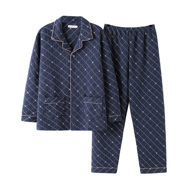 秋冬季男士夹层加厚全棉家居服