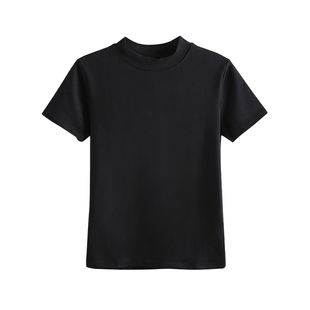 2026新款黑色半高领打底衫女内搭春秋短袖t恤女夏季纯色韩版体桖