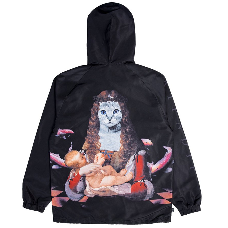 新品RIPNDIP Mother Jacket贱猫中指猫圣母连帽教练夹克外套潮人