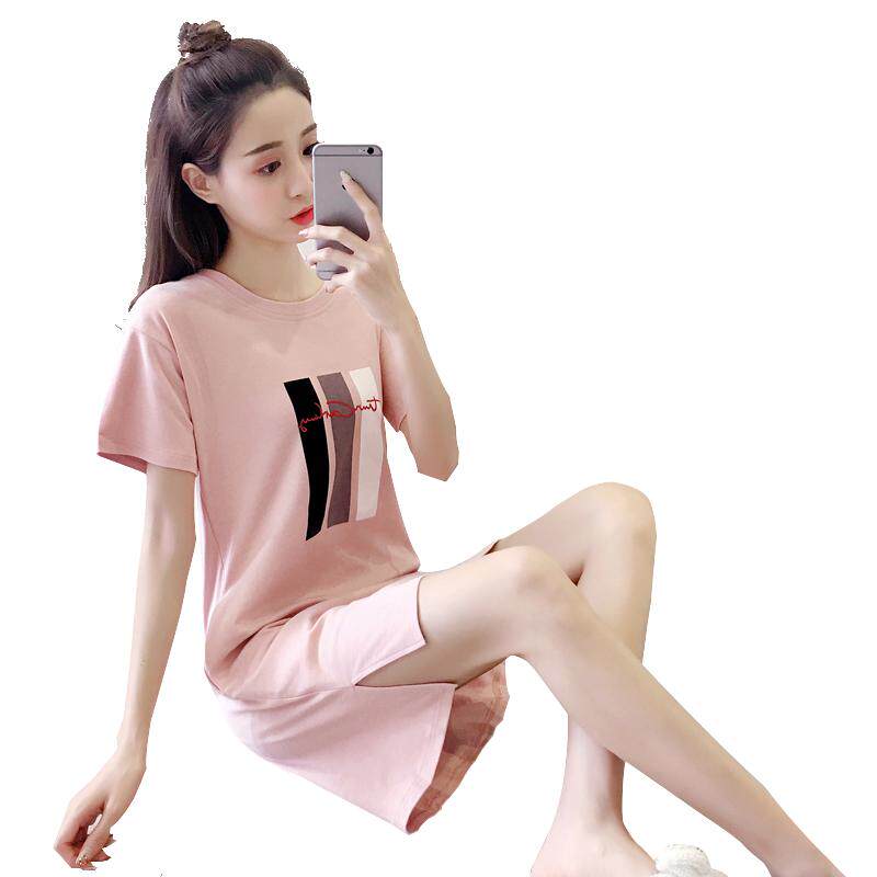 带胸垫睡衣女夏季纯棉短袖睡裙