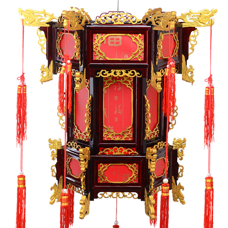六角古典风结婚喜庆木质红灯笼