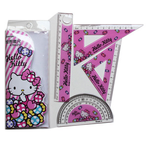 正品Hello Kitty套尺凯蒂猫女小 学生直尺三角板量角器kt绘图套尺