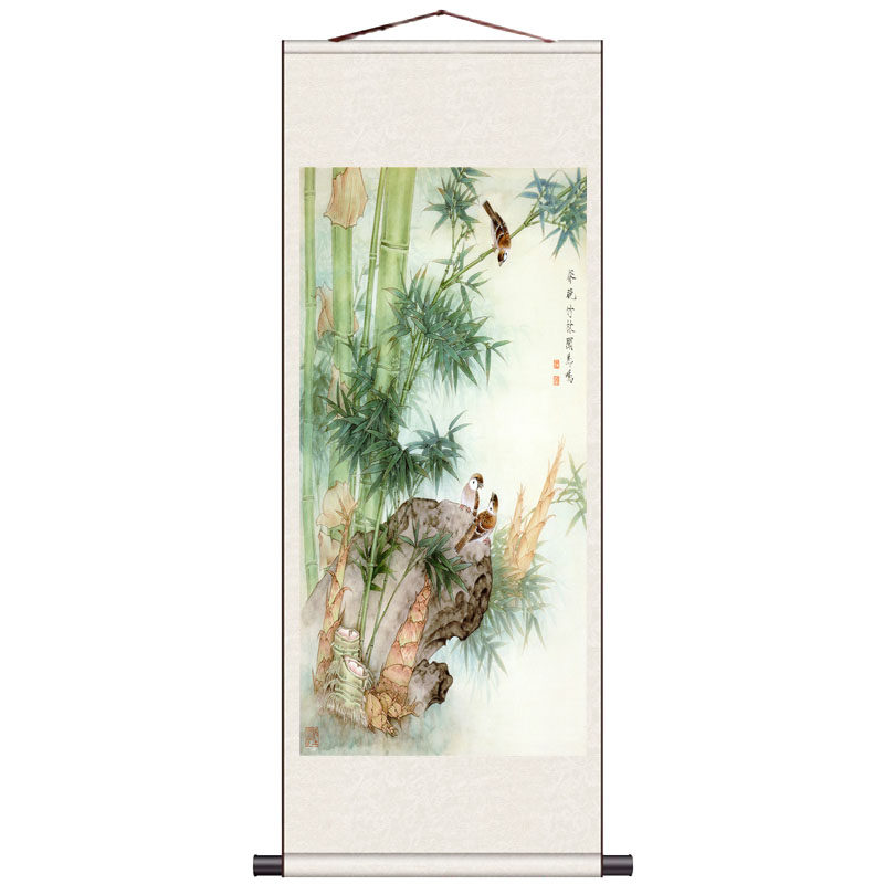 家居装玉兰小鸟荷花仙鹤条幅国画