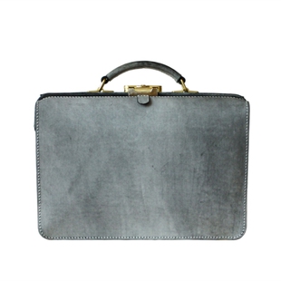 马骝手工 单肩手提公文包 律师文件杜勒斯包极简风灰色真牛皮定制