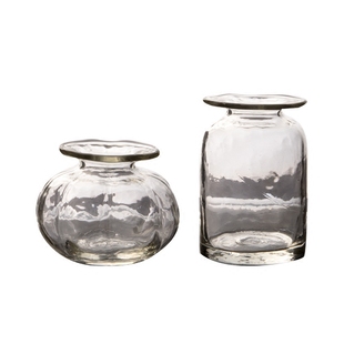 QIU器物 日本玻璃匠人安土草多 锤纹一轮花插 玻璃小花瓶装饰摆件