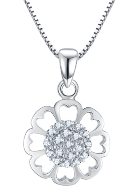 纯正925纯银项坠女 转运太阳小花微镶吊坠 欧美风高档情人节礼物