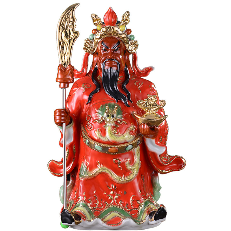 陶瓷红脸关公神像武财神关羽招财佛像摆件供奉 关二爷镇宅工艺品
