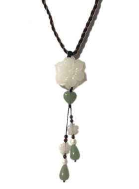 纯然饰品长款清新毛衣链长项链挂件配饰花朵白玉链子东陵玉气质