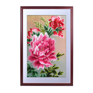 苏绣苏州刺绣成品挂画 客厅装饰画婚庆礼品 真丝牡丹花开富贵花开