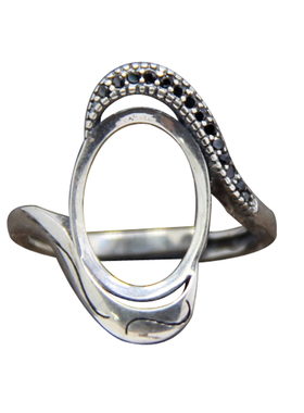 纯银定做开口复古镶嵌琥珀戒指托