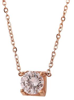 简约时尚气质钛钢单钻方钻项链女韩版镀18K玫瑰金彩金锁骨链饰品