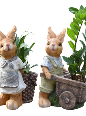 卡通盆栽庭院多肉幼儿园兔子摆件