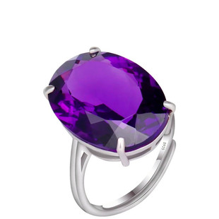 天然紫水晶戒指女简约百搭S925纯银原石个性开口指环气质韩版