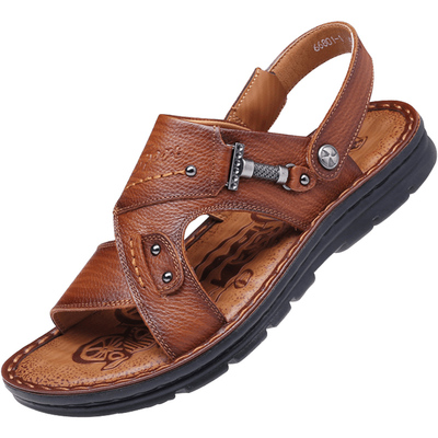 真皮凉拖鞋老人头牛皮凉拖鞋休闲