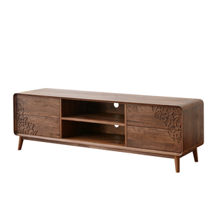 奥芬达客厅电视机柜新中式黑胡桃木地柜小户型电视柜艺术家具