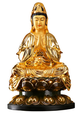 纯铜鎏金合掌观音佛像菩萨摆件
