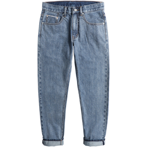 浅色港风九分牛仔裤男款春夏季直筒宽松水洗丹宁小脚蓝色裤子男士