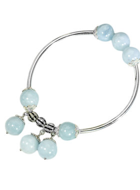 水晶纯银手镯ins复古天然海蓝宝