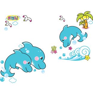 进口玻璃贴纸海洋鱼洗手盆防水自粘贴画浴室装饰墙贴花卡通夜光贴