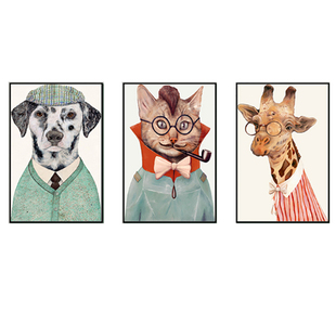 北欧儿童房装饰画男孩女孩卡通动物挂画房间卧室床头温馨单幅壁画