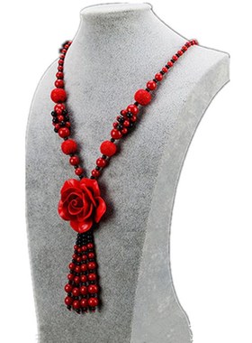 紫艺朱砂漆雕大红玫瑰女新年大气