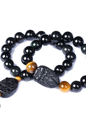 男女黑曜石虎眼石虚空臧手串