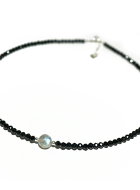 s925日韩3mm天然黑尖晶项链蓝光