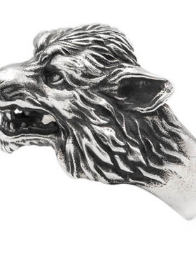 原创设计风生肖狗男士狼头戒指