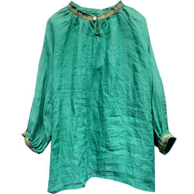 素尚夏季刺绣休闲风轻薄苎麻衬衫