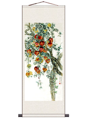 葡萄小鸟石榴荔枝多子多福家居装饰画丝绸卷轴画国画酒店壁画挂画