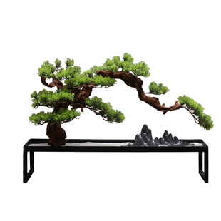 现代新中式创意根雕微景观迎客松仿真树陶瓷山石枯木玄关软装饰品