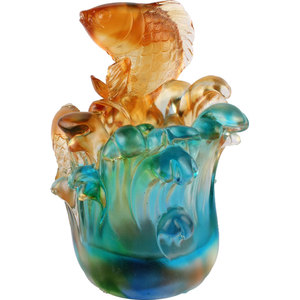 御品坊琉璃 连年有余愉悦高升笔筒办公工艺礼品摆件会议纪念商务