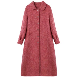 反季节小格子双面呢羊绒大衣女装中长款外套羊毛呢子2024年新款款