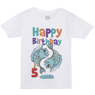 周岁礼物男宝宝创意生日 十二星座双鱼座女童数字定制儿童短袖T恤