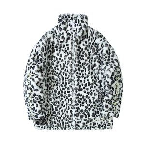 外套秋冬情侣豹纹皮草毛绒大衣加厚棉衣男保暖字母宽松嘻哈座山雕