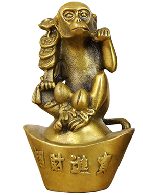 黄铜复古招财如意猴摆件