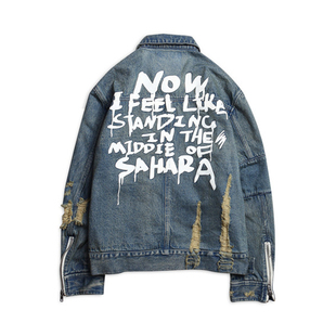 【特价】CATSSTAC高街印花水洗牛仔夹克男潮牌春秋情侣破坏外套