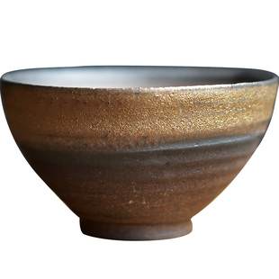 陶迷鎏金粗陶茶杯陶瓷单杯仿古中式陶土大号功夫茶具无釉主人杯子